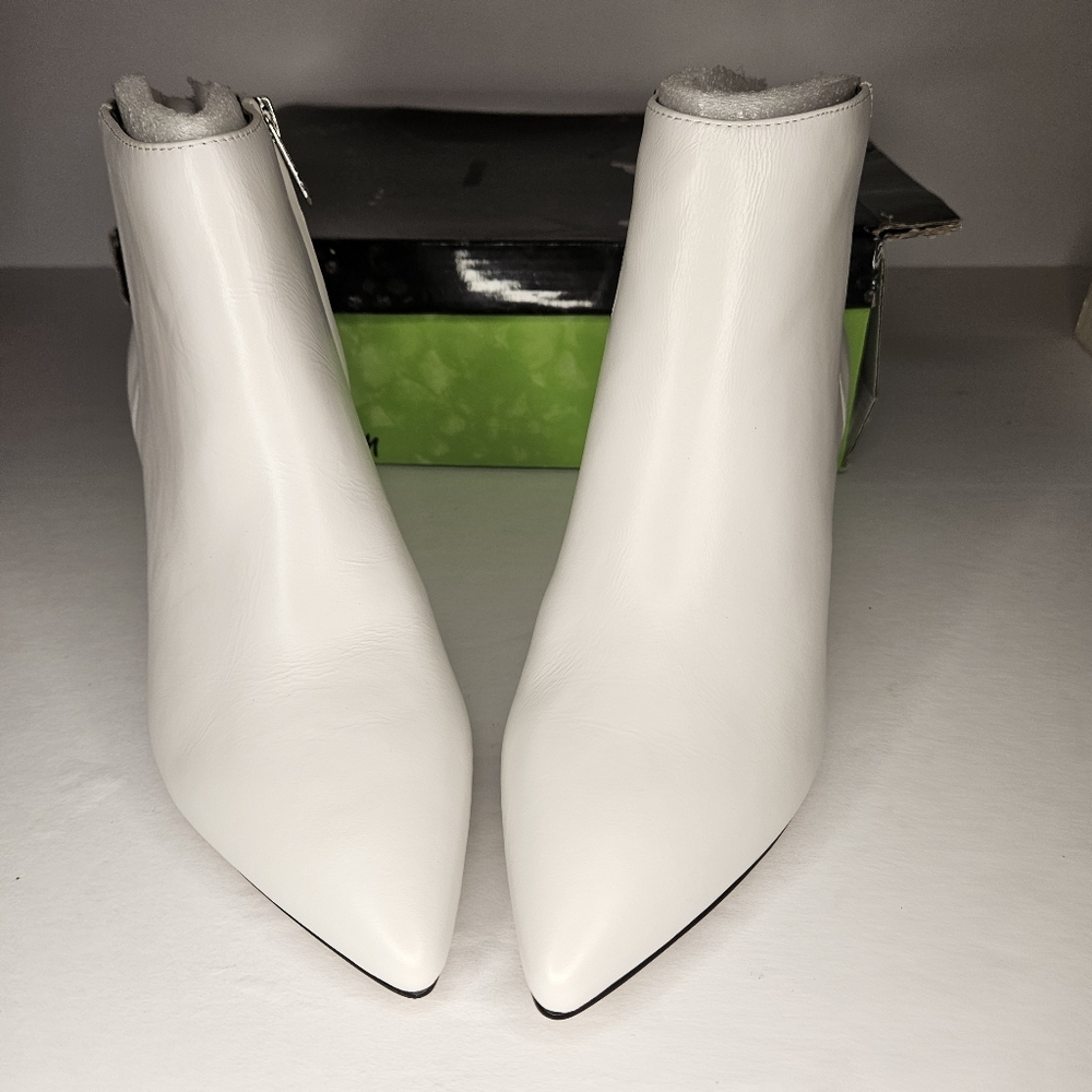 Sam Edelman White Leather Pointed-Toe Ankle Boots - Picture 3 of 4